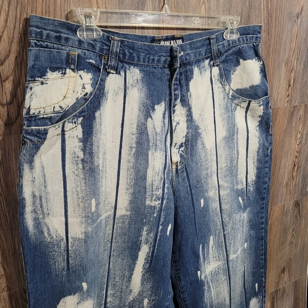 Vintage Y2K RAW BLUE Wide Leg Baggy Jeans 40x32 Paint Grunge Skater Streetwear - Picture 2 of 13